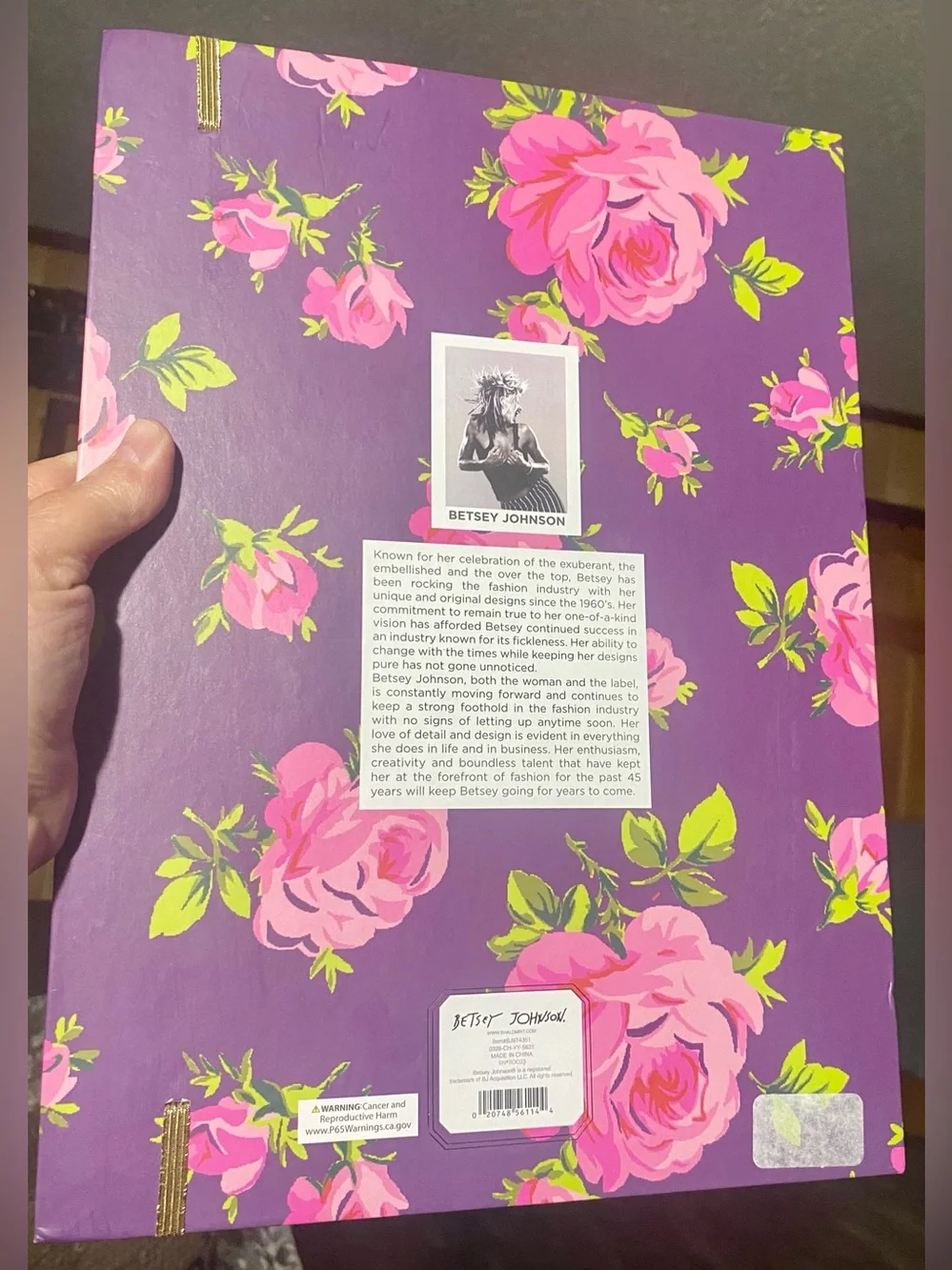 Betsey Johnson premium padfolio bright purple cover pink rose pattern gold pen